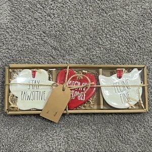 Rae Dunn Christmas Ornaments set of 3 Ceramic Flat NEW